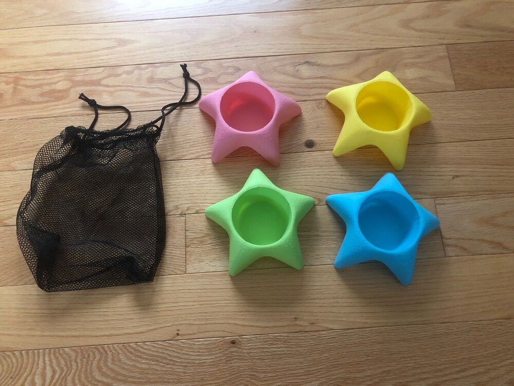 Lot Of‎ 4 Turtleback Sand Drink Holders Beach Multicolor with Mesh Bag